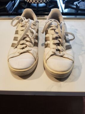 Adidas White Sneakers with GRAY  Stripes